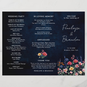 Bröllopsprogrammet Wildblomma Rustic Land Tri Fold