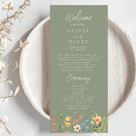 Bröllopsprogrammet Wildblommor Sage & Gult