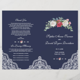 Bröllopsprogrammet Winter Red White Flowers Snöre  Reklamblad