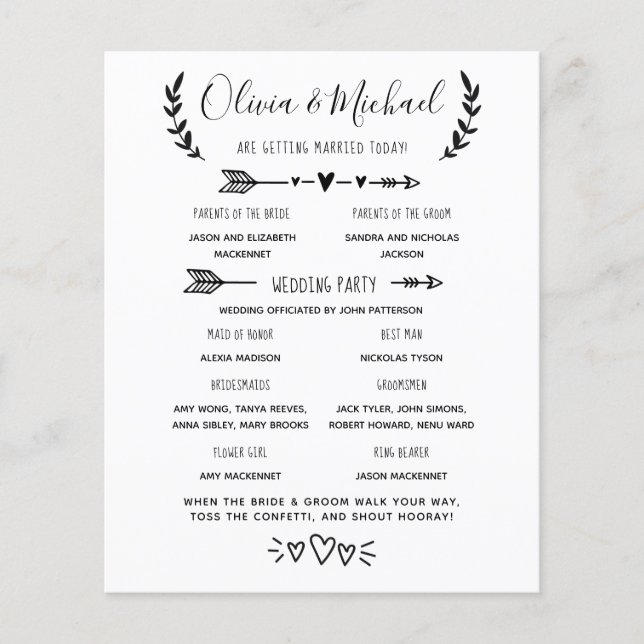 Bröllopsprogrammets händelseordning (Framsida)