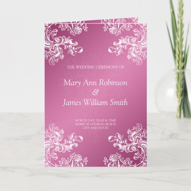 Bröllopsprogramvintage virvlar runt 2 rosor program (Framsida)