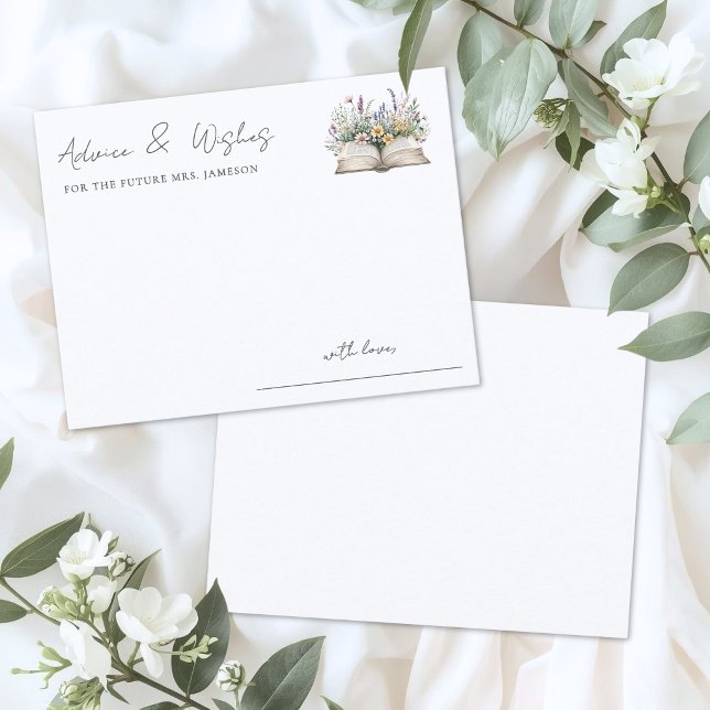 Bröllopsrådgivare för bruden tilläggskort (Book Floral Bridal Shower Advice Enclosure Card )