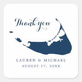Bröllopsrecept för marinblå Nantucket Island Karta Fyrkantigt Klistermärke