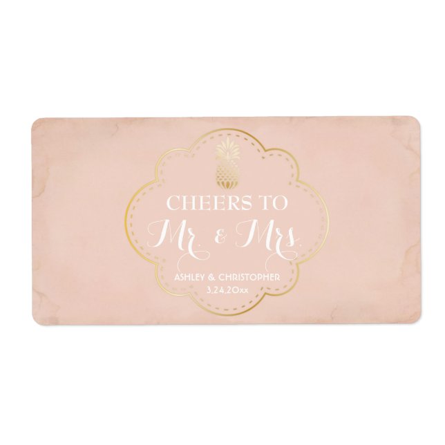 Bröllopsrecept Mini Champagne Label Pineapple Fraktsedel (Framsidan)