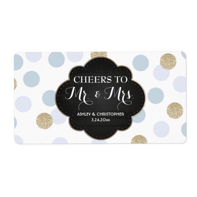 Bröllopsrecept Mini Champagne Label Polka dots Fraktsedel (Framsidan)