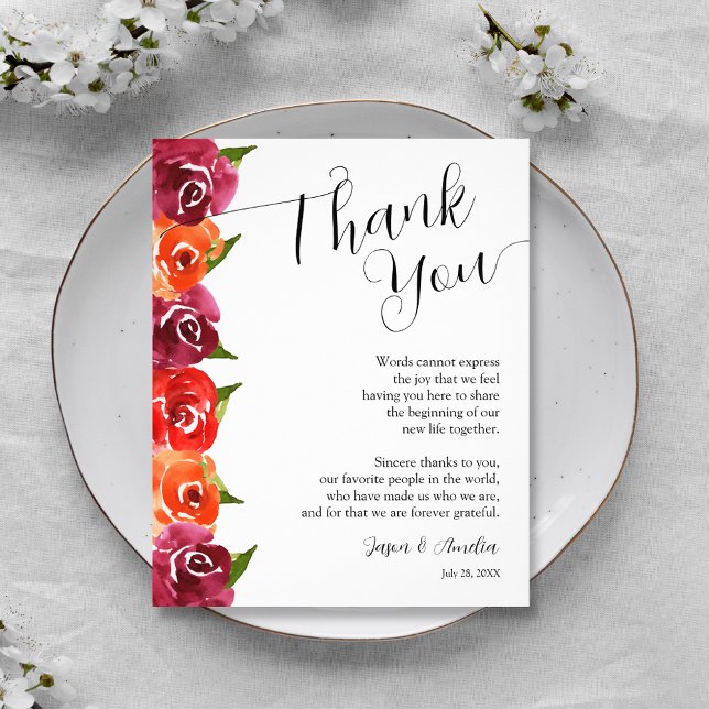 Bröllopsrecept på Blommigt Tack Kort (Vibrant Floral Wedding Reception Plate Thank You Cards)