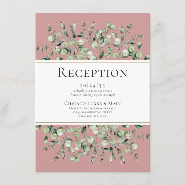 Bröllopsreception med rosabruna eukalyptusmotiv tilläggskort (Framsida)