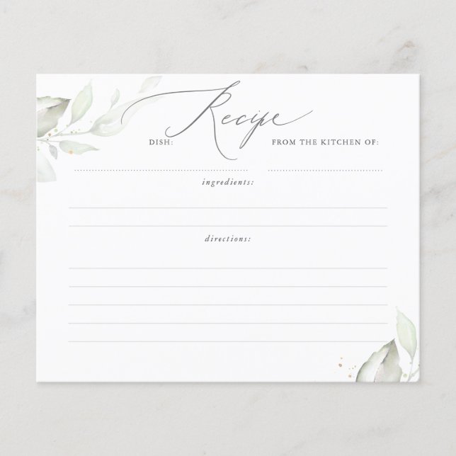 Bröllopsreceptkort med blad i guldgrönska (Framsida)