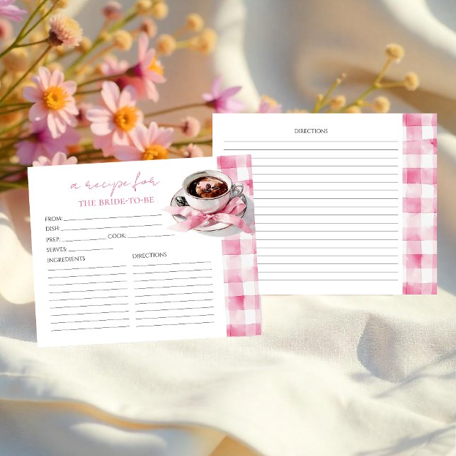 Bröllopsreceptkort med rosa band och kaffemotiv (Skapare uppladdad)