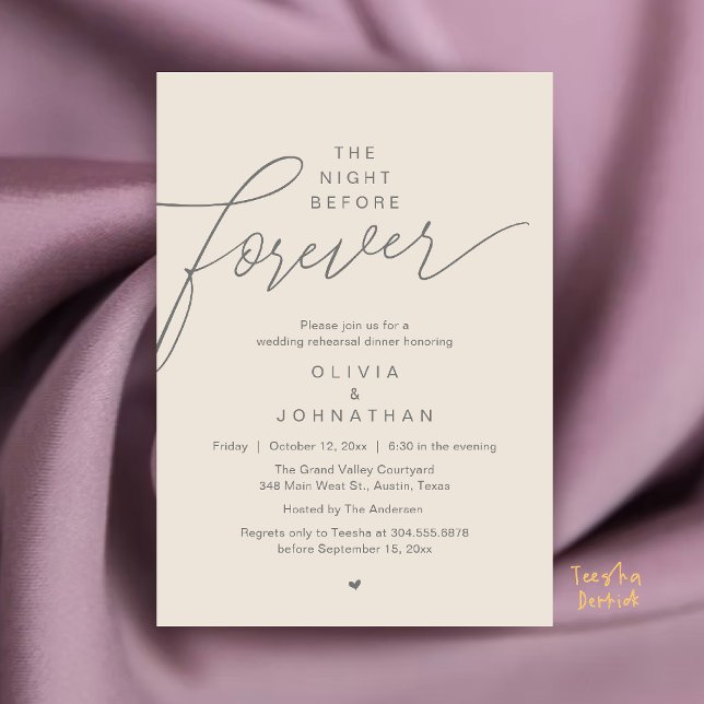 Bröllopsrepetition Middag, Modern Elegant Manus Inbjudningar (Wedding Rehearsal Dinner, Modern Elegant Script Invitation Card in Cream and Grey)