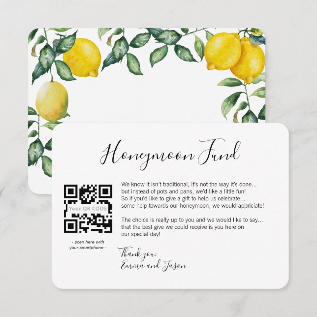 Bröllopsresa önskemål infoga kort bröllop citroner (Fram/baksida)