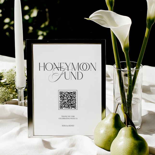 Bröllopsresefond Elegant Svart & Vit Bröllopsskylt (Honeymoon Fund Elegant Black & White Wedding Sign)