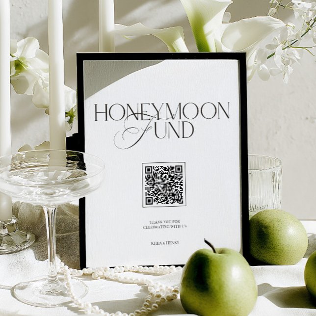 Bröllopsresefond Elegant Svart & Vit Bröllopsskylt (Honeymoon Fund Elegant Black & White Wedding Sign)