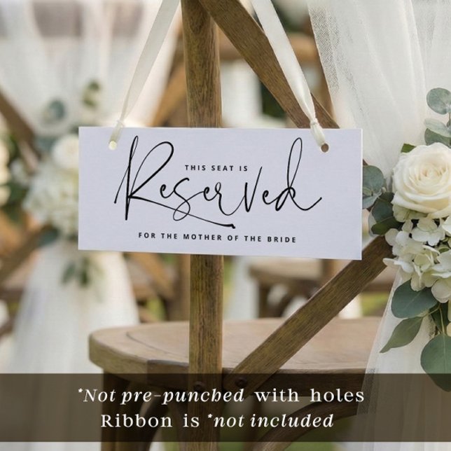 Bröllopsreservationsskylt Minimalistisk Skriptkort Inbjudningar (Modern handwriting wedding reserved cards to hang on chairs or pews)