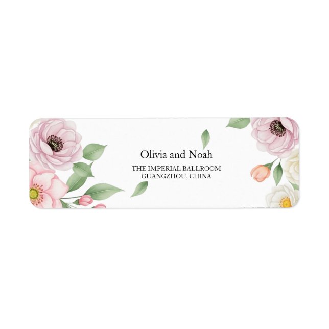 Bröllopsreturadress i botanisk rosa nyans  returadress etikett (Framsidan)