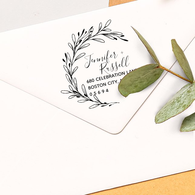 Bröllopsreturadress med grönska självfärgande stämpel (Greenery Wedding Return Address Self-inking Stamp)