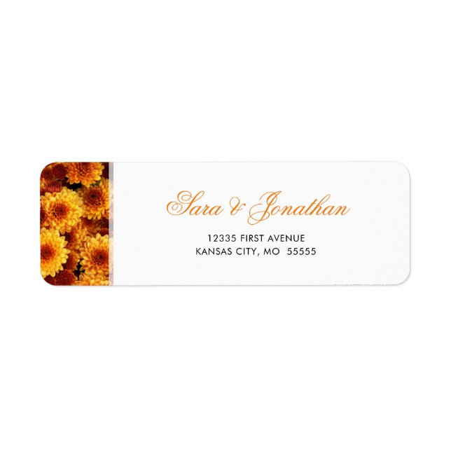 Bröllopsreturadress med Orange Chrysanthemum Returadress Etikett (Framsidan)