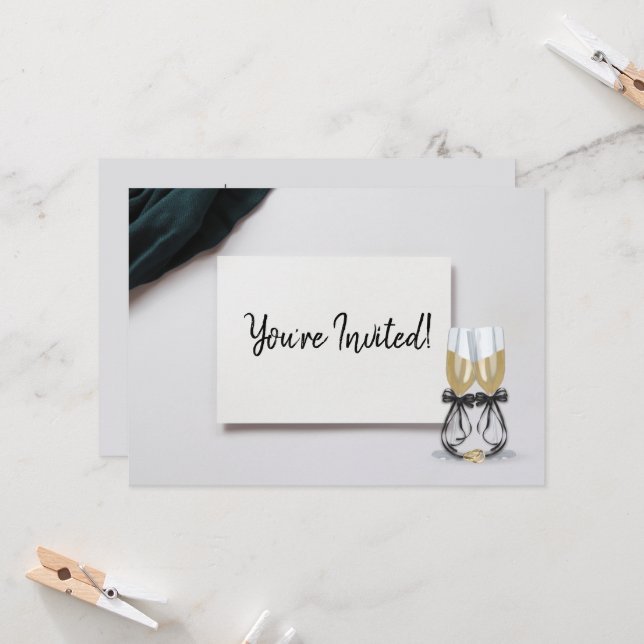 Bröllopsringar Champagne-årsfestinbjudan Inbjudningar (Fram/Back In Situ)