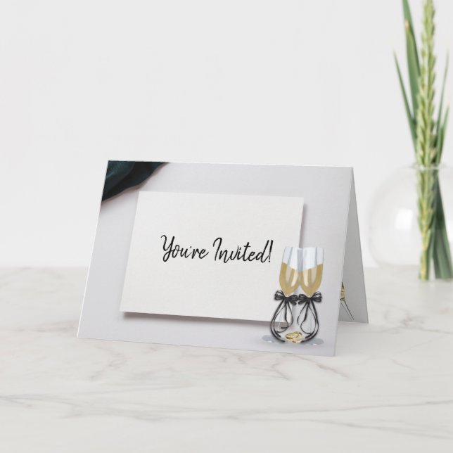 Bröllopsringar Champagne Jubileumsparty Inbjudan (Framsida)