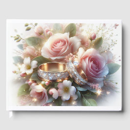 Bröllopsringar och blommor gästböcker
