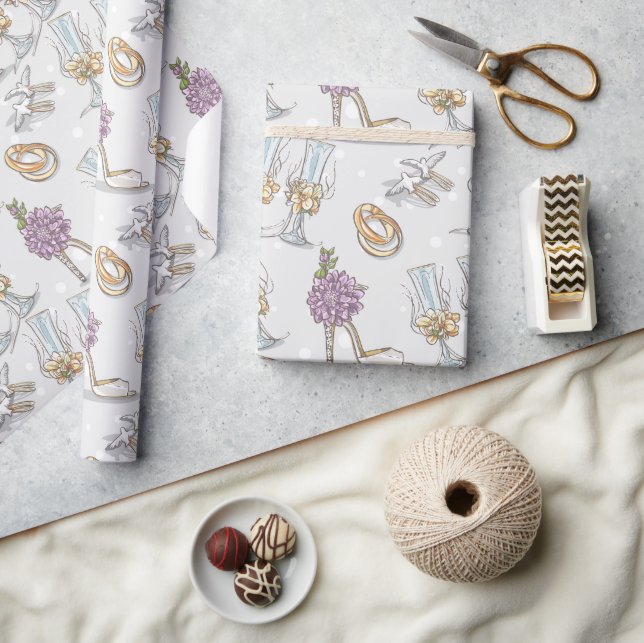 Bröllopsringar och champagne  presentpapper (Hantverk)
