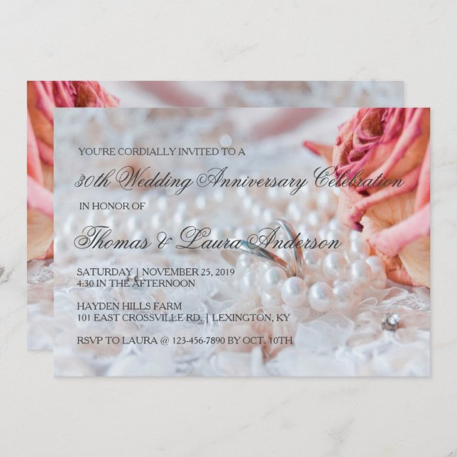 Bröllopsringar Pärlor 30-års bröllopsdag Inbjudningar (Fram/baksida)