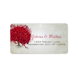 Bröllopsröd hjärtbladsträd Retur Adressetikett
