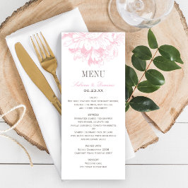 Bröllopsrosa grå blommande peony bröllopsmiddag meny