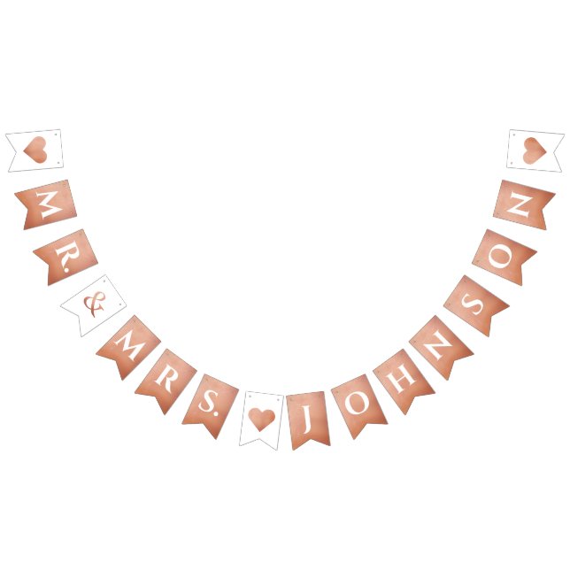 Bröllopsroséguld Herr. & Fru Anpassat namn 7 Bokst Vimplar (Alla)