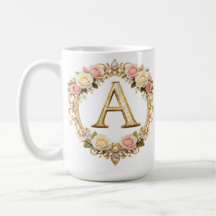 Bröllopsroséguldblomma Monogram Bokstav A Kaffemugg