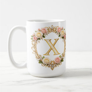 Bröllopsroséguldblomma Monogram Bokstav X Bröllop Kaffemugg