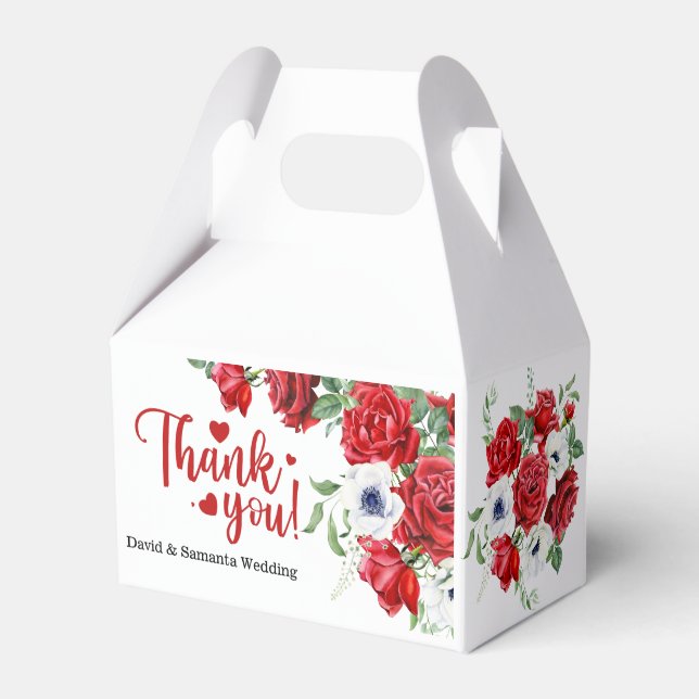 Bröllopsruta för grönt och Blommigt med röd vatten Presentaskar (Framsidan Sidan)