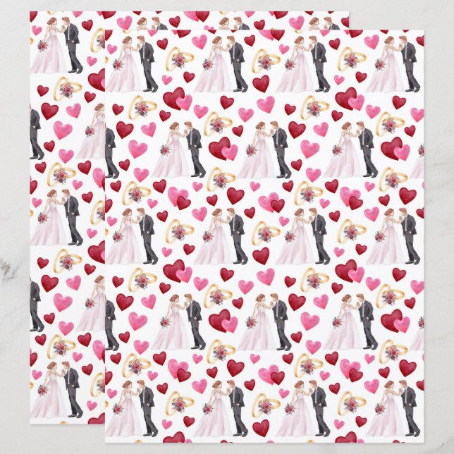 Bröllopsscrapbookingpapper i vitt (Fram/baksida)