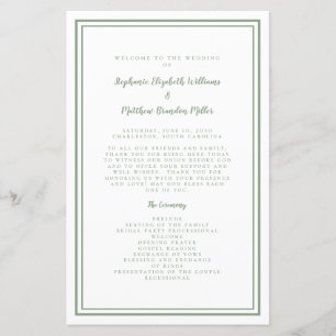 Bröllopsscript Modern Sagegrön Ceremoniprogram