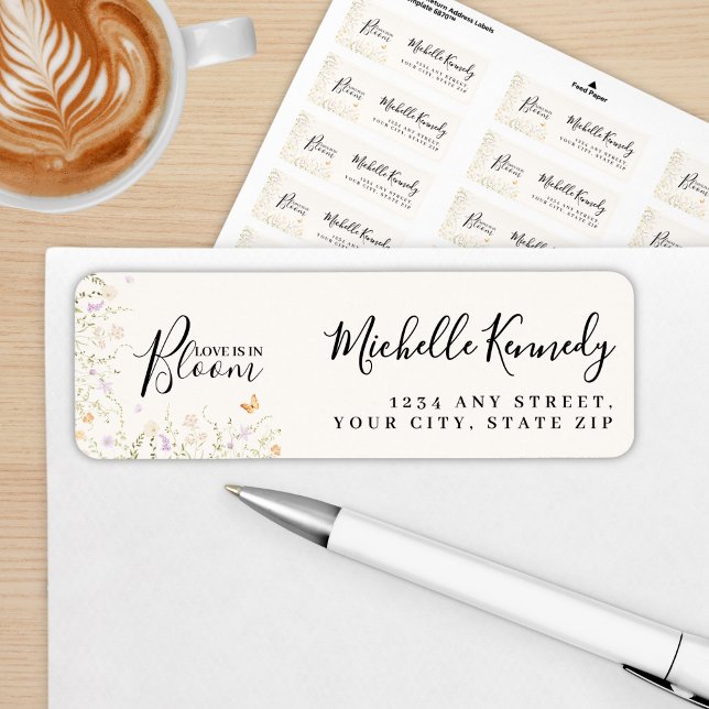 Bröllopsseminar med akvarellblommor - Kärleken stå Returadress Etikett (Skapare uppladdad)