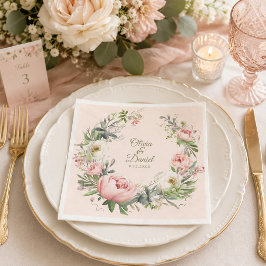 Bröllopsservett i rosé nyans med peony pappersservett