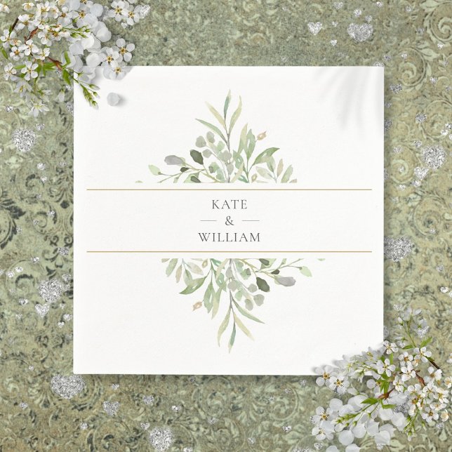 Bröllopsservetter med grönska pappersservett (Watercolor Greenery Foliage Wedding Napkins)