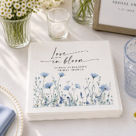 Bröllopsservetter med Love In Bloom i Blå Pappersservett