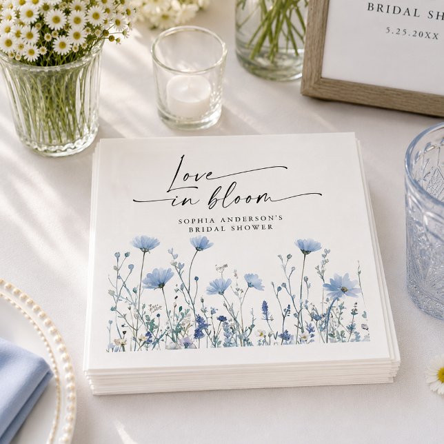 Bröllopsservetter med Love In Bloom i Blå Pappersservett (Skapare uppladdad)