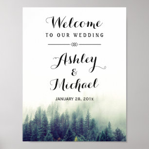 Bröllopssignatur för skogsvakt i elegant Gräs Träd Poster