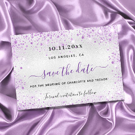 Bröllopssilver violetta gnistrar elegant spara datumet