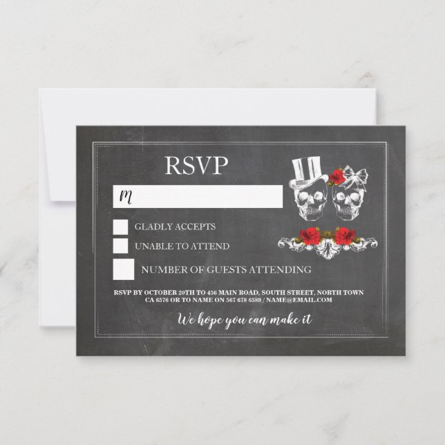 Bröllopsskälar RSVP Skalle Rosor Kritkort Inbjudningar (Framsida)