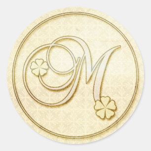 Bröllopsskåp för personlig:Initial Monogram M Runt Klistermärke