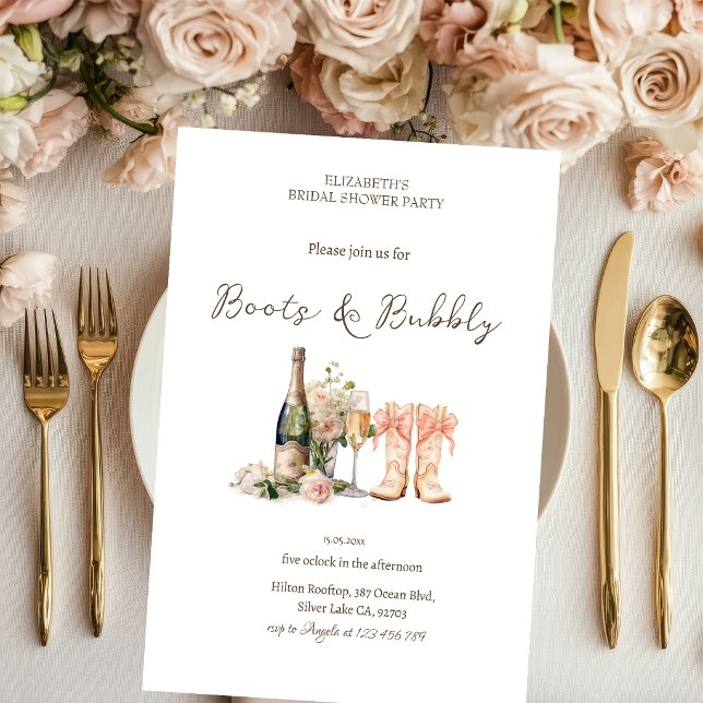  Bröllopsskor och bubblig vin floral stövlar Bröll Inbjudningar (Skapare uppladdad)