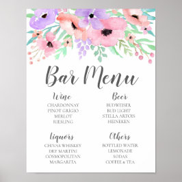 Bröllopsskylt – Bar Meny Vattenfärg Blommig Skylt