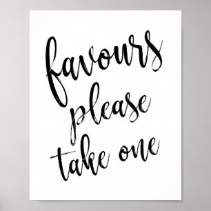 Bröllopsskylt Favours Please Take One Enkel 8x10 Poster