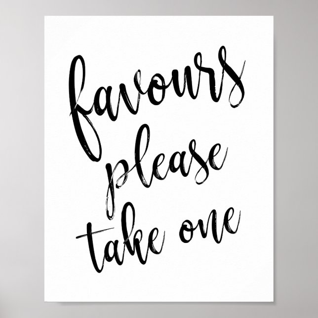 Bröllopsskylt Favours Please Take One Enkel 8x10 Poster (Framsidan)