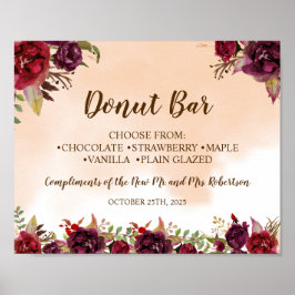 Bröllopsskylt för Burgundy Donut Bar Bridal Shower Poster