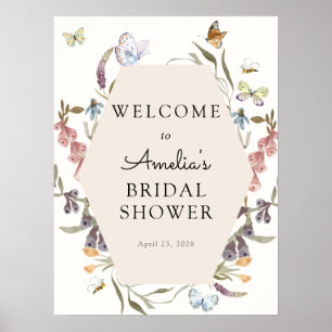Bröllopsskylt för fjärilsblomsterträdgård poster