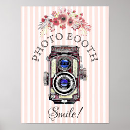 Bröllopsskylt för fotobås, korall blomkamera poster